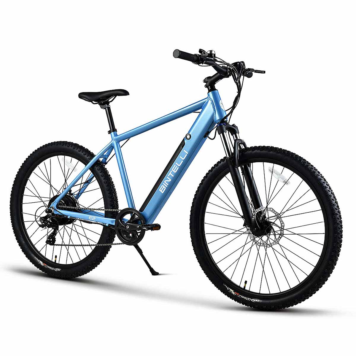 The Modern Bintelli E2 Electric Bicycle in blue speeds up to 20 mph