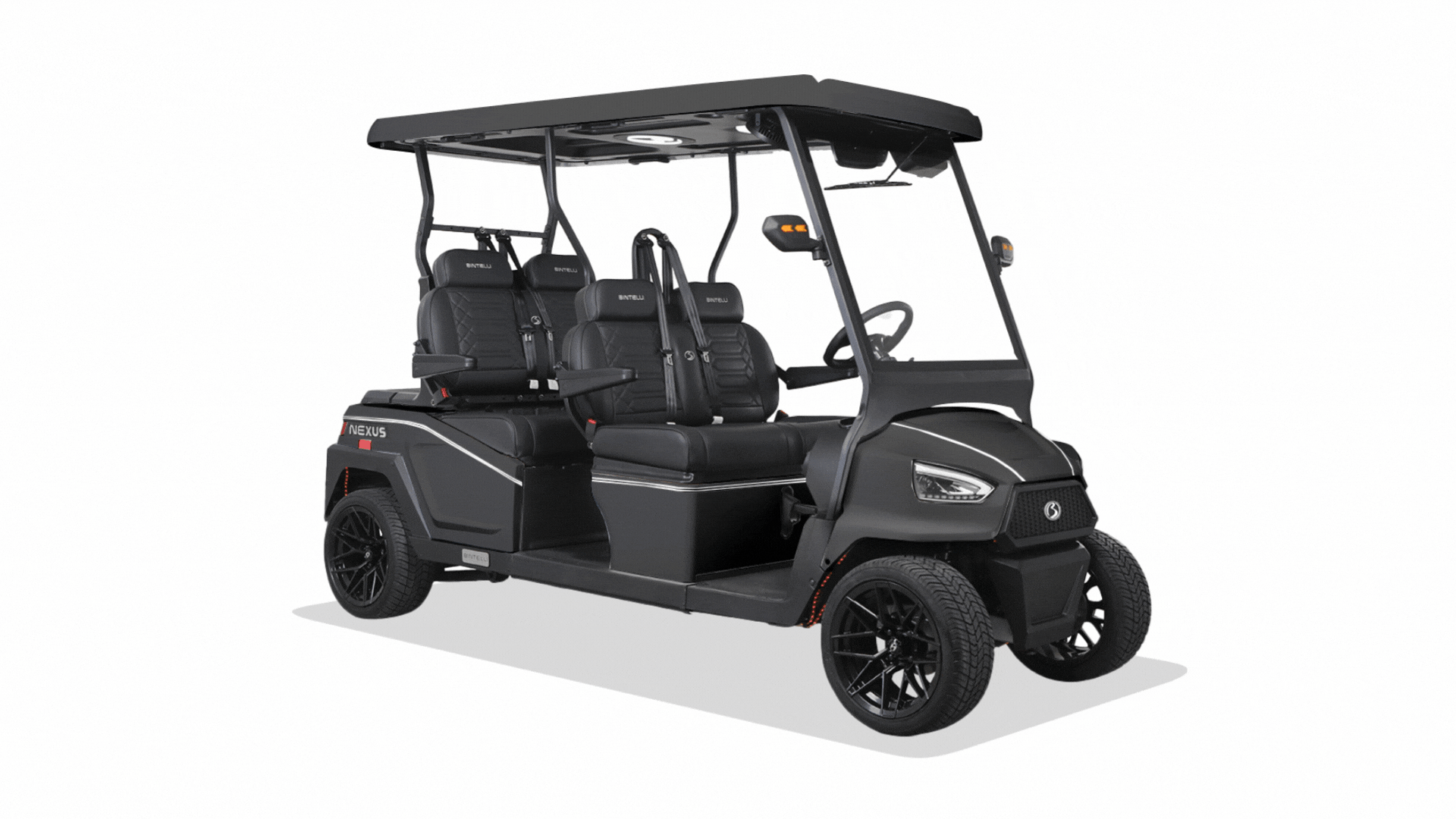 animation showing features of the nexus gen2 four seater front-facing golf cart
