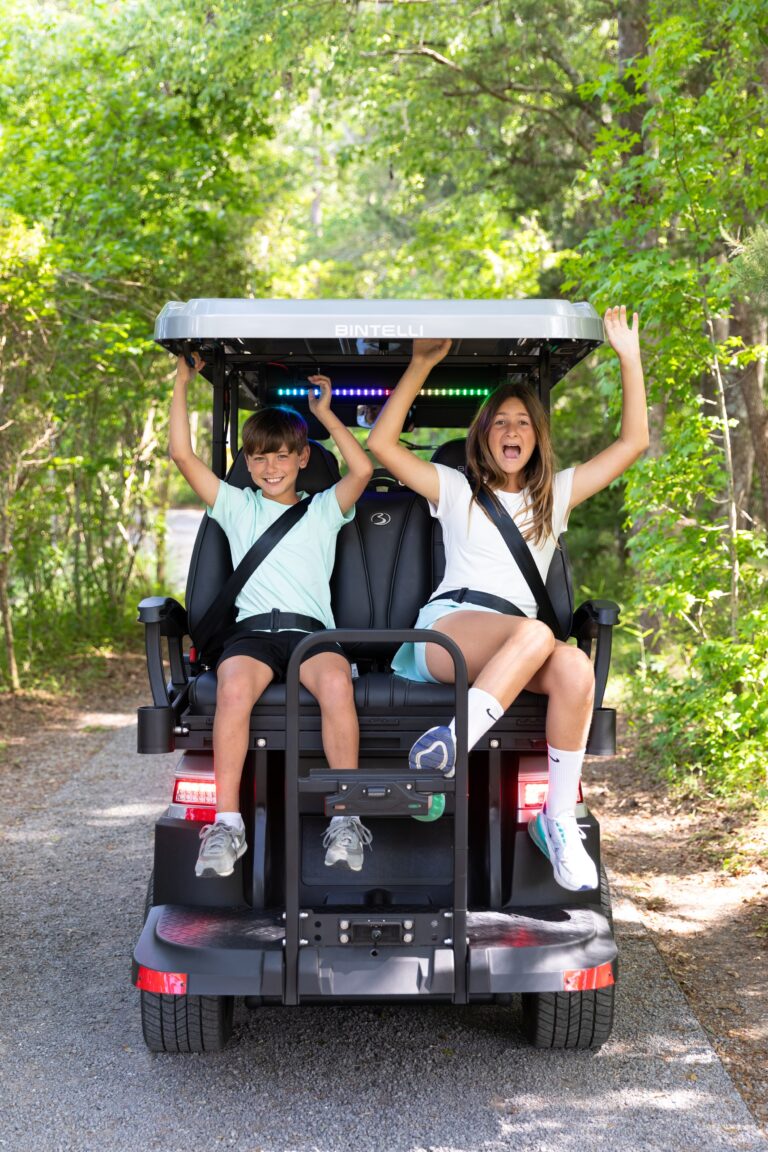 Bintelli Beyond Family Kids on the back of the golf cart