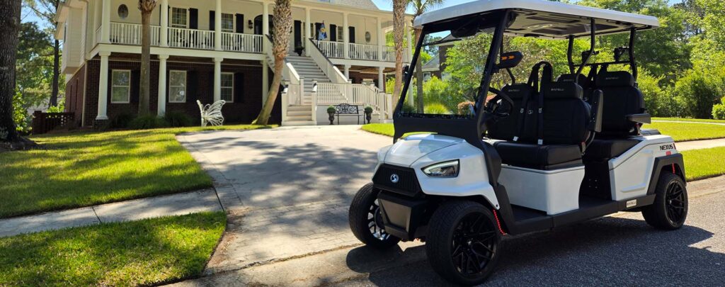 golf cart infront of a home